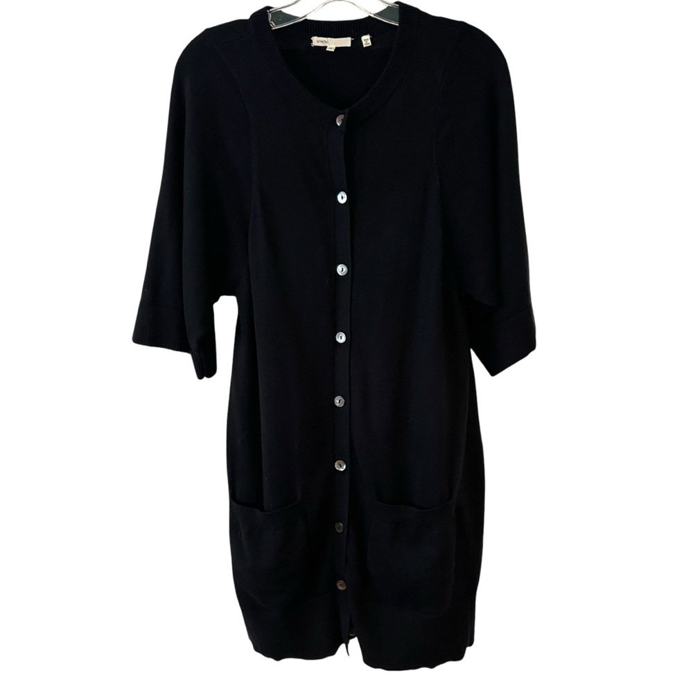 Vince Women's Black Cashmere Cotton Half Sleeve Long Cardigan in Size‎ S